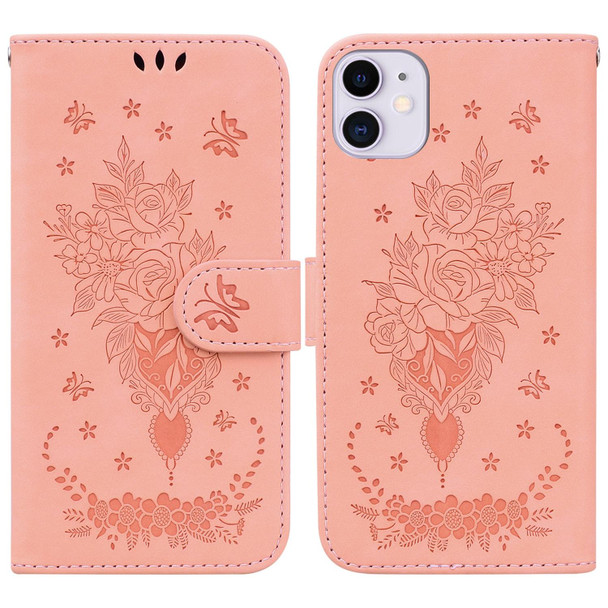 Butterfly Rose Embossed Leatherette Phone Case - iPhone 11(Pink)