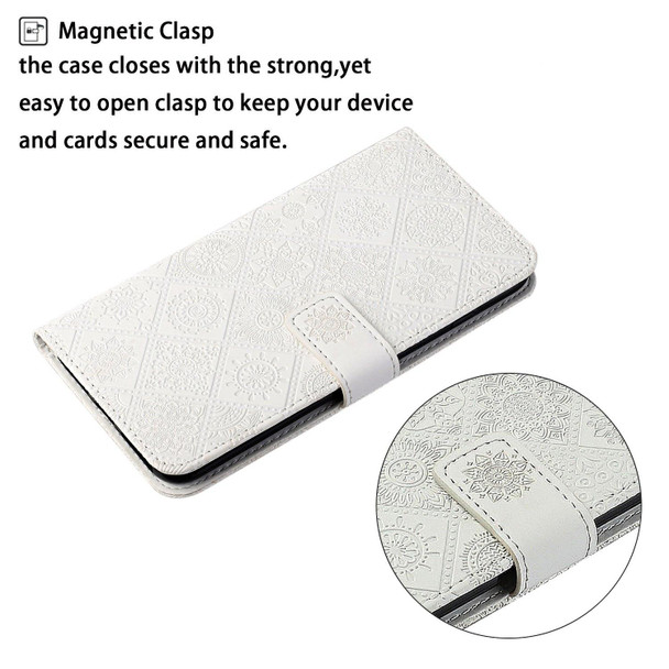 Ethnic Style Embossed Pattern Leatherette Phone Case - iPhone 13(White)