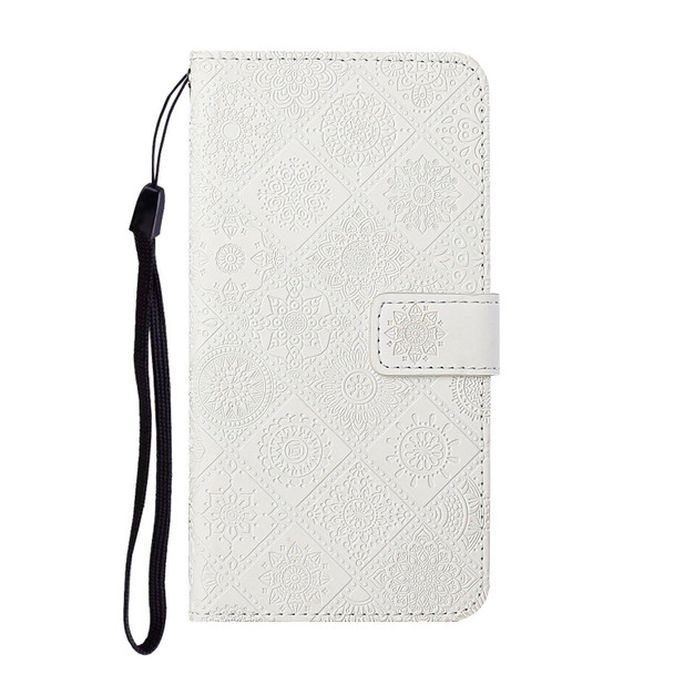 Ethnic Style Embossed Pattern Leatherette Phone Case - iPhone 13(White)