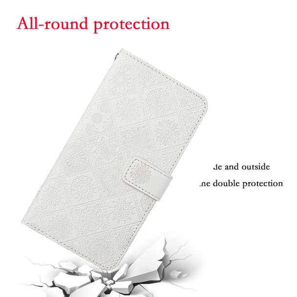 Ethnic Style Embossed Pattern Leatherette Phone Case - iPhone 13(White)