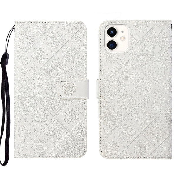 Ethnic Style Embossed Pattern Leatherette Phone Case - iPhone 13(White)