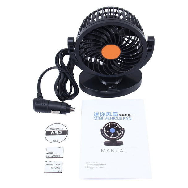 HUXIN HX-T305 3W 360 Degree Adjustable Rotation Low Noise Mini Electric Car Fan, DC 12V