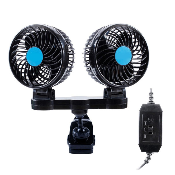 HUXIN HX-T605 7W 360 Degree Adjustable Rotation Clip Two Head Low Noise Mini Electric Car Fan with Gear Switch, DC12V