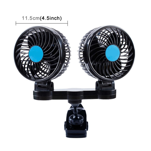 HUXIN HX-T605 7W 360 Degree Adjustable Rotation Clip Two Head Low Noise Mini Electric Car Fan with Gear Switch, DC12V