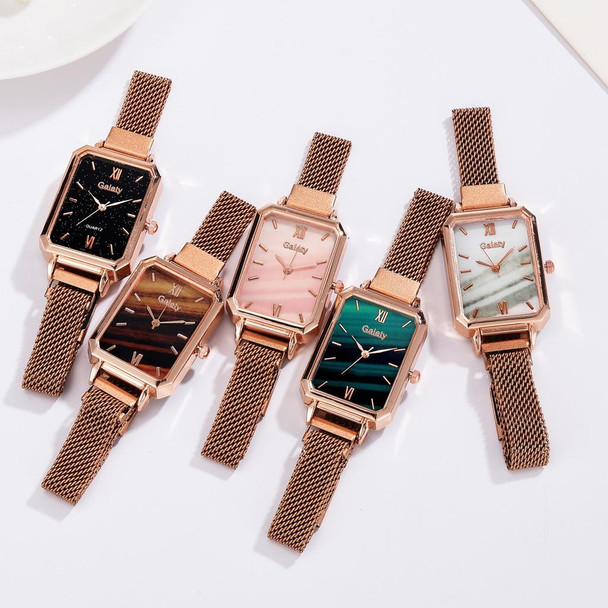 GAIETY G690 Retractable Magnet Buckle Ladies Mesh Belt Small Square Dial Bracelet Watch(Rose Gold Green Dial)