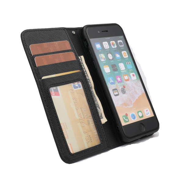 Cross Texture Detachable Leatherette Phone Case - iPhone SE 2022 / SE 2020 / 8 / 7(Black)