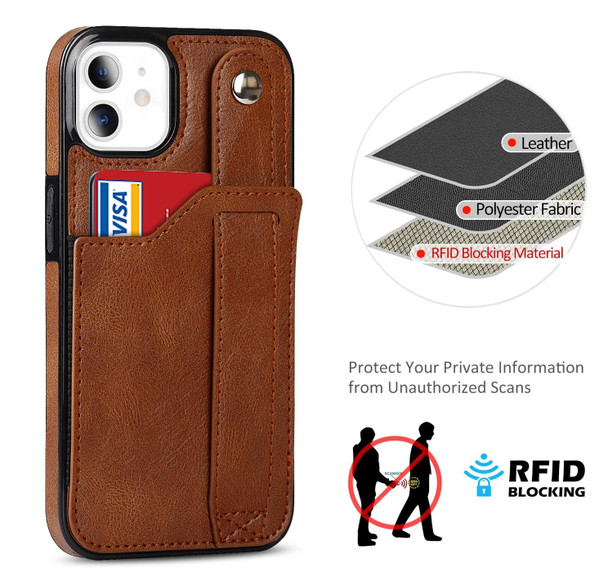 Crazy Horse Texture Shockproof TPU + PU Leatherette Case with Card Slot & Wrist Strap Holder - iPhone 11(Brown)