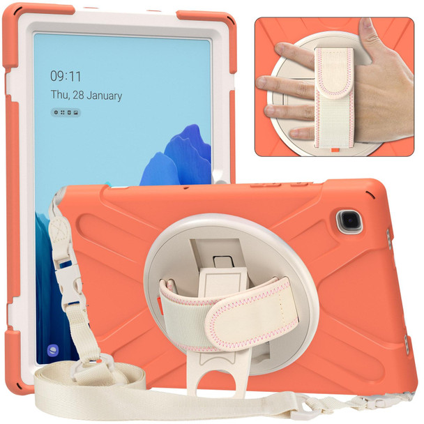 Samsung Galaxy Tab A7 (2020) T500 Pure Color Silicone + PC Protective Case with Holder & Shoulder Strap(Coral Orange)