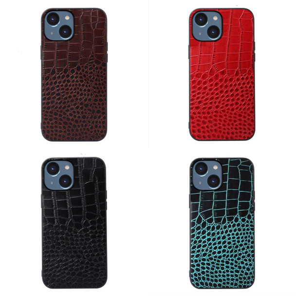 Crocodile Top Layer Cowhide Leatherette Case - iPhone 14 (Cyan Blue)