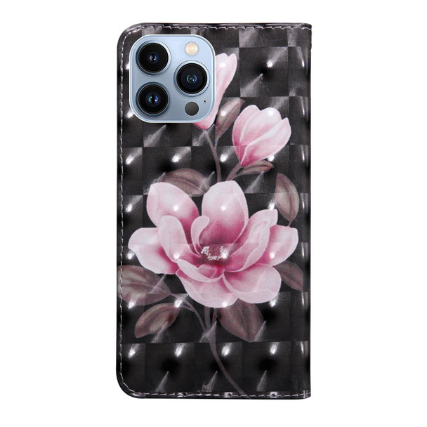 3D Painting Pattern Coloured Drawing Leatherette Phone Case - iPhone 14 Pro (Pink Flower)