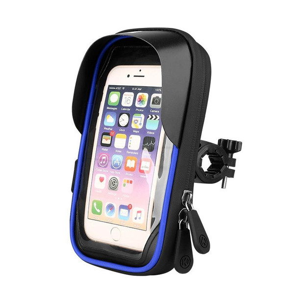 Mountain Bike Card Holder Touch Screen Mobile Phone Holder Motorcycle Electric Vehicle Waterproof Navigation Bracket Shade Mobile Phone Holder, Style:Handlebars(Blue)