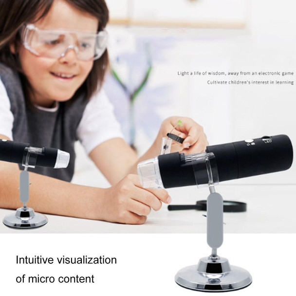 50X~1000X Magnifier HD Image Sensor 1920x1080P USB WiFi Digital Microscope with 8 LED & Professional Stand (Black)