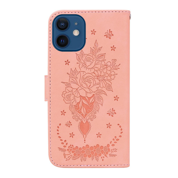 Butterfly Rose Embossed Leatherette Phone Case - iPhone 12 / 12 Pro(Pink)