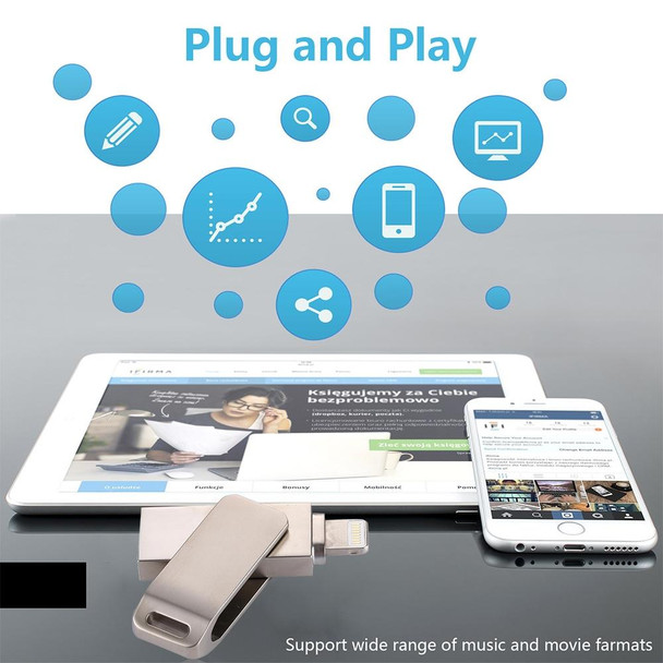 RQW-10G 2 in 1 USB 2.0 & 8 Pin 64GB Flash Drive, for iPhone & iPad & iPod & Most Android Smartphones & PC Computer