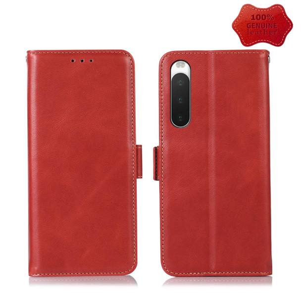 Sony Xperia 10 IV Crazy Horse Top Layer Cowhide Leather Phone Case(Red)