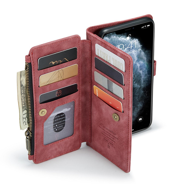 CaseMe-C30 PU + TPU Multifunctional Horizontal Flip Leatherette Case with Holder & Card Slot & Wallet & Zipper Pocket - iPhone 11 Pro Max(Red)