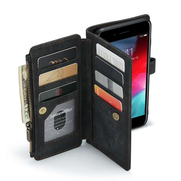 CaseMe-C30 PU + TPU Multifunctional Horizontal Flip Leatherette Case with Holder & Card Slot & Wallet & Zipper Pocket - iPhone 8 Plus & 7 Plus & 6 Plus(Black)
