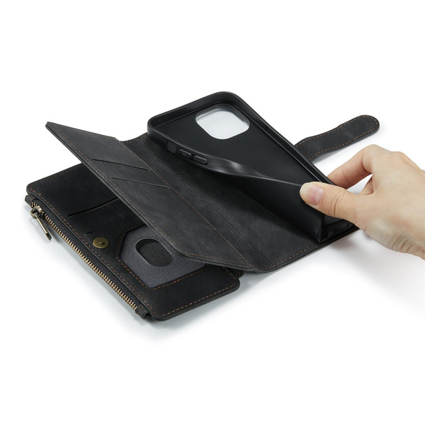 CaseMe-C30 PU + TPU Multifunctional Horizontal Flip Leatherette Case with Holder & Card Slot & Wallet & Zipper Pocket - iPhone 13(Black)