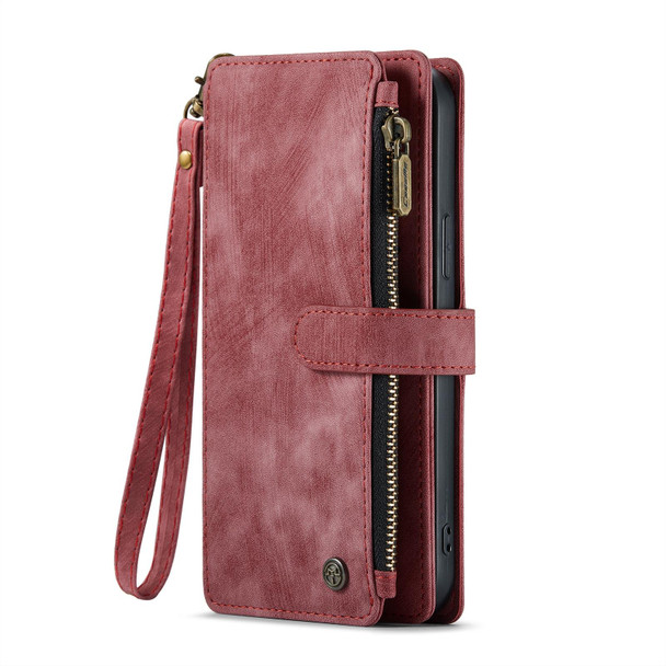 CaseMe-C30 PU + TPU Multifunctional Horizontal Flip Leatherette Case with Holder & Card Slot & Wallet & Zipper Pocket - iPhone 13 Pro Max(Red)