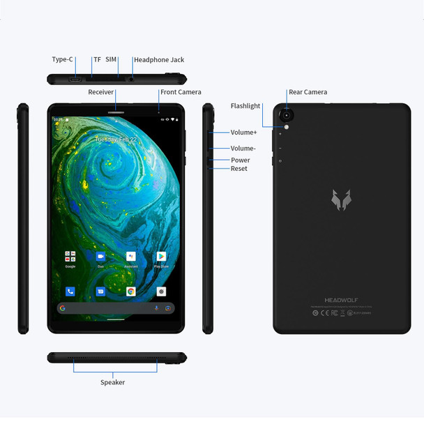 HEADWOLF FPad1 4G LTE, 8 inch, 3GB+64GB, Android 11 Unisoc T310 Quad Core up to 2.0GHz, Support Dual Band WiFi & Bluetooth & TF Card, US Plug(Black)