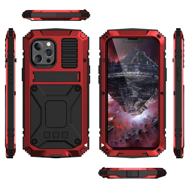 R-JUST Shockproof Waterproof Dust-proof Metal + Silicone Protective Case with Holder - iPhone 13 Pro(Red)