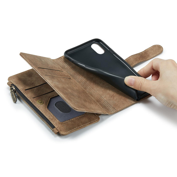CaseMe-C30 PU + TPU Multifunctional Horizontal Flip Leatherette Case with Holder & Card Slot & Wallet & Zipper Pocket - iPhone XS / X(Brown)