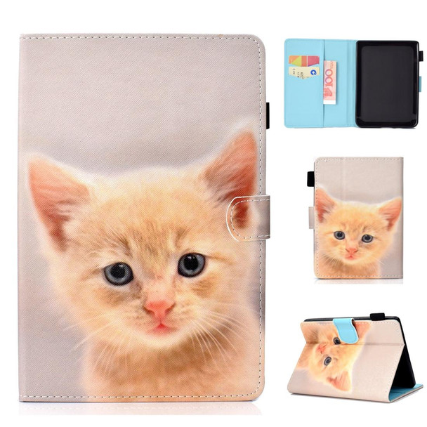 Kindle Paperwhite 4 (2018) Painted Horizontal Flat Leather Case with Sleep Function & Card Slot & Buckle Anti-skid Strip & Bracket & Wallet(Cute Cat)