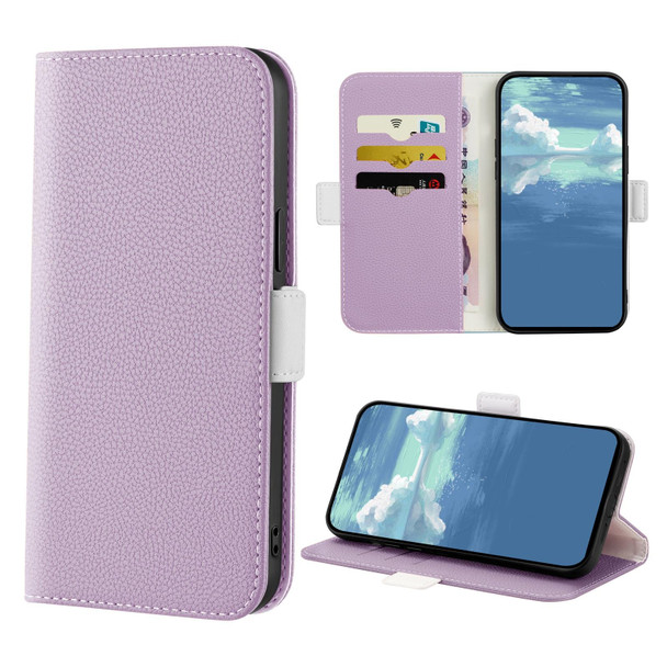 Candy Color Litchi Texture Leatherette Phone Case - iPhone XS / X(Light Purple)