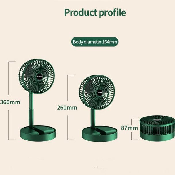 Portable Folding Fan  Retractable Floor Standing Fan,Style: Rechargeable (Green)