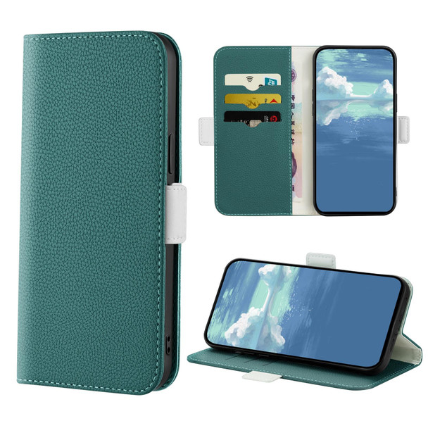 Candy Color Litchi Texture Leatherette Phone Case - iPhone 13 Pro(Dark Green)