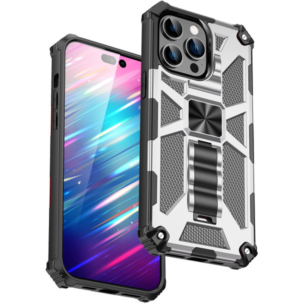 Armor Shockproof TPU + PC Magnetic Protective Phone Case with Holder - iPhone 14 Pro(Silver)