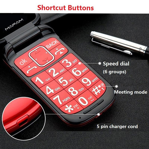 Mafam F899 Flip Phone, 2.4 inch, 32MB+32MB, Support FM, SOS, GSM, Family Number, Big Keys, Dual SIM (Black)