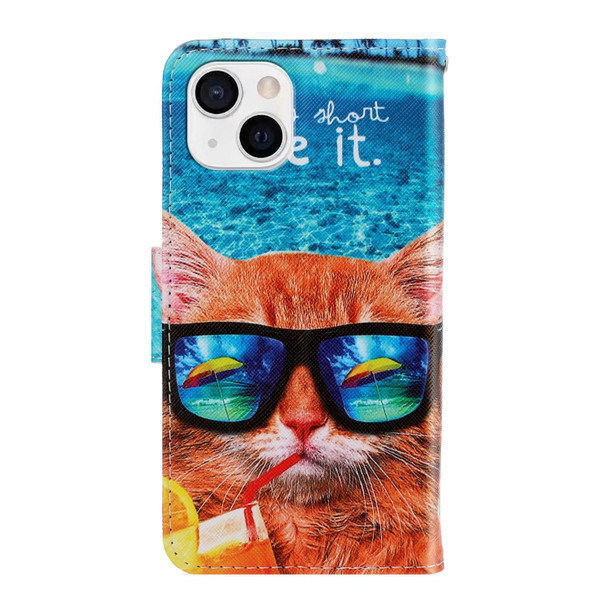 3D Colored Drawing Horizontal Flip Leatherette Phone Case - iPhone 13 mini(Underwater Cat)