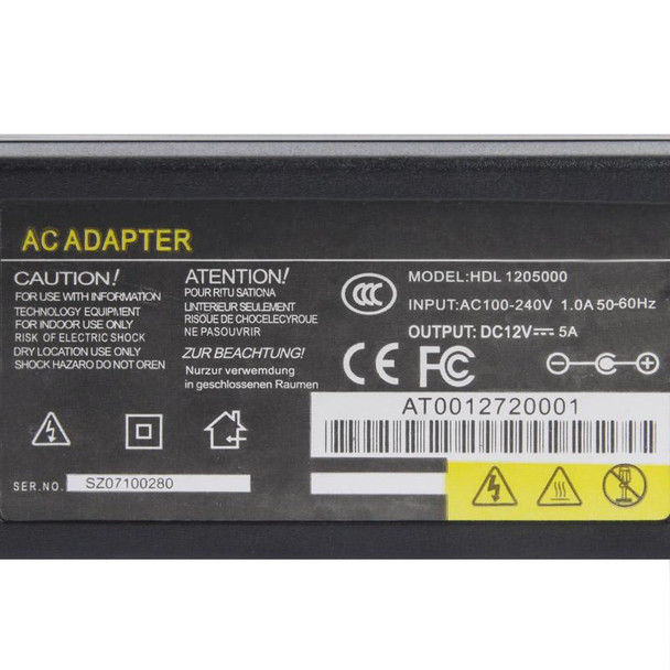 EU Plug 12V 5A / 16 Channel DVR AC Power Adapter, Output Tips: 5.5 x 2.5mm