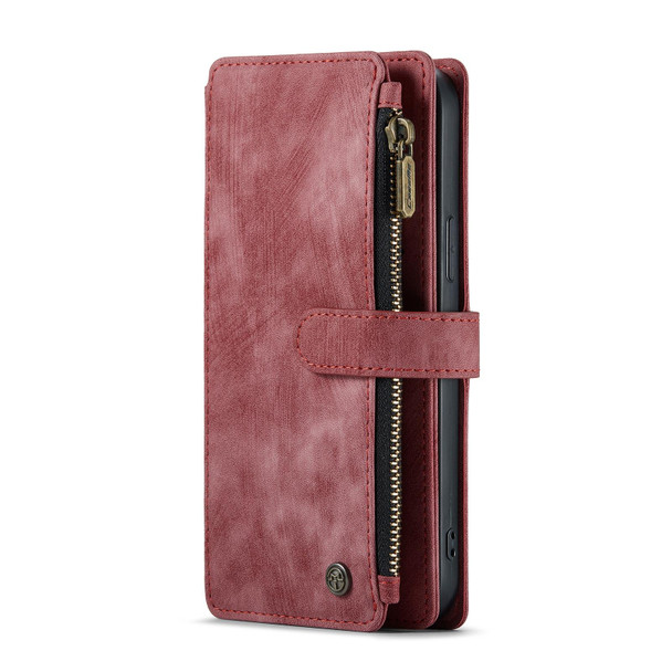 CaseMe-C30 PU + TPU Multifunctional Horizontal Flip Leatherette Case with Holder & Card Slot & Wallet & Zipper Pocket - iPhone 12 Pro Max(Red)