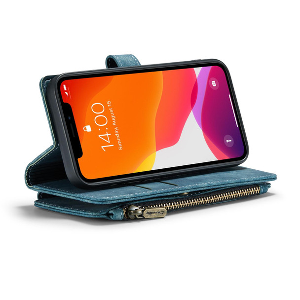 CaseMe-C30 PU + TPU Multifunctional Horizontal Flip Leatherette Case with Holder & Card Slot & Wallet & Zipper Pocket - iPhone 12 / 12 Pro(Blue)