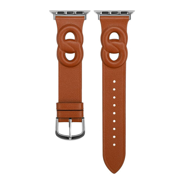 Double Rings Genuine Leatherette Watch Band - Apple Watch Series 7 45mm / 6&SE&5&4 44mm / 3&2&1 42mm(Brown)