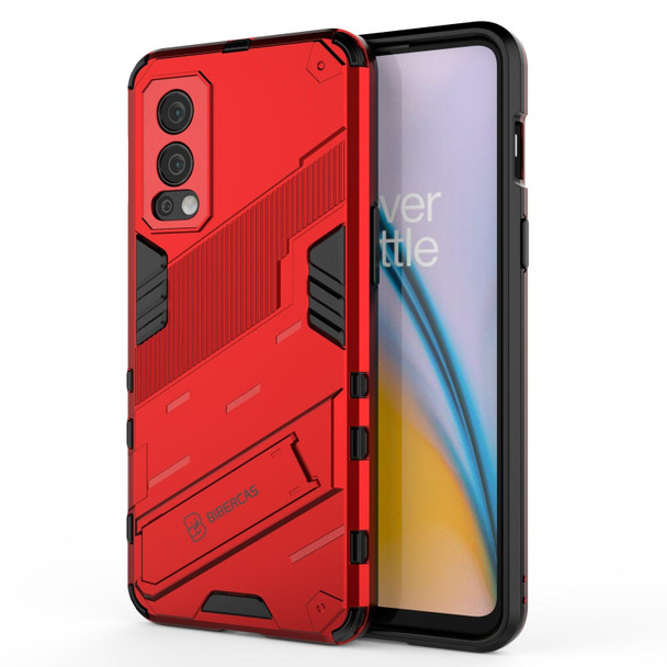 OnePlus Nord 2 5G Punk Armor 2 in 1 PC + TPU Shockproof Case with Invisible Holder(Red)