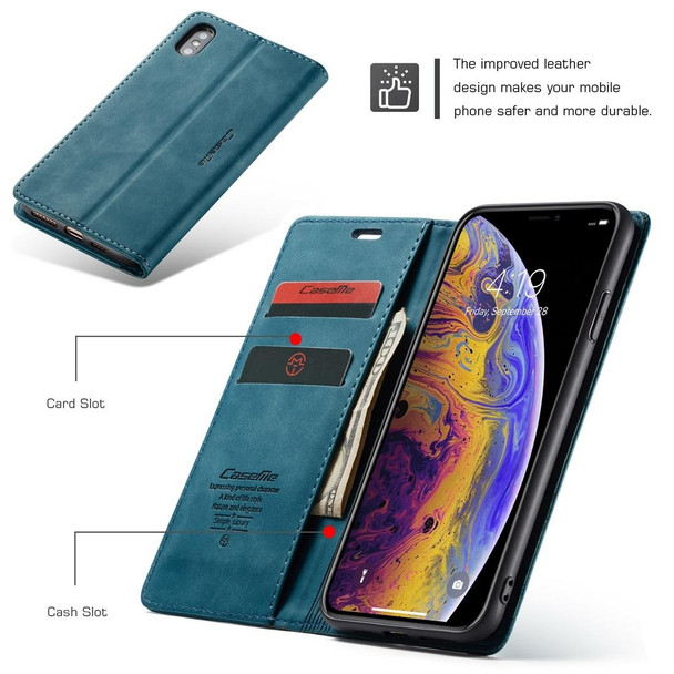 CaseMe-013 Multifunctional Retro Frosted Horizontal Flip Leatherette Case for iPhone X / XS, with Card Slot & Holder & Wallet(Blue)