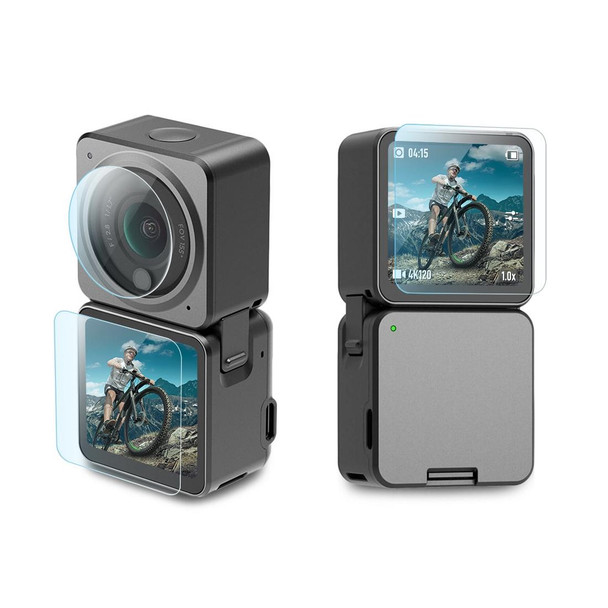 PULUZ 3 in 1 Lens + Front and Back LCD Display 9H 2.5D Tempered Glass Film for DJI Action 2