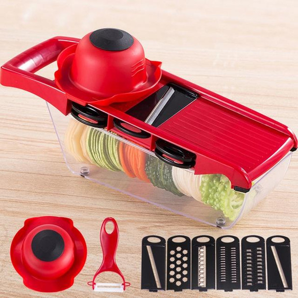 10 in 1 Multifuction Vegetable Cutter Stainless Steel Blade Manual Potato Onion Peeler Carrot Grater Dicer(Red)