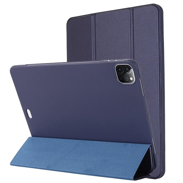 TPU Horizontal Flip Leather Tablet Case with Three-folding Holder - iPad Pro 12.9 2021/2020/2018(Blue)