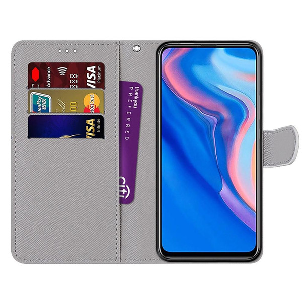 Huawei P smart Z / Y9 Prime Coloured Drawing Cross Texture Horizontal Flip PU Leather Case with Holder & Card Slots & Wallet & Lanyard(Pink Green Leaf)