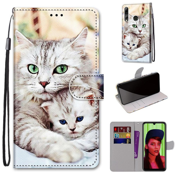 Huawei P smart+ 2019 / Enjoy 9s Coloured Drawing Cross Texture Horizontal Flip PU Leather Case with Holder & Card Slots & Wallet & Lanyard(Big Cat Holding Kitten)