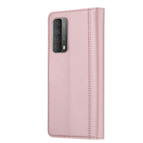 Huawei P smart 2021 Calf Texture Double Fold Clasp Horizontal Flip Leather Case with Photo Frame & Holder & Card Slots & Wallet(Rose Gold)