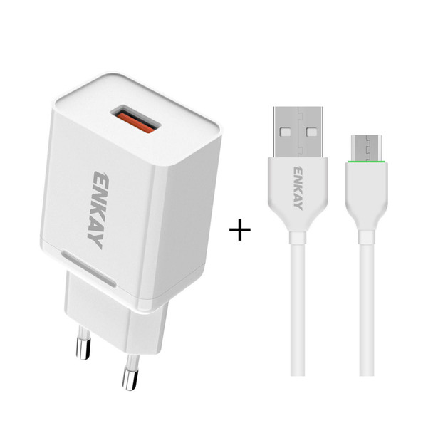 ENKAY Hat-Prince T033 18W 3A QC3.0 Fast Charging Power Adapter EU Plug Portable Travel Charger With 3A 1m Micro USB Cable