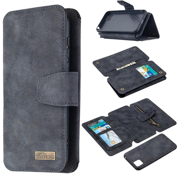 Huawei Y5p / Honor 9S Detachable Frosted Magnetic Horizontal Flip Leather Case with Card Slots & Holder & Zipper Wallet & Photo Frame(Black Blue)
