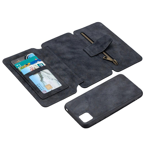 Huawei Y5p / Honor 9S Detachable Frosted Magnetic Horizontal Flip Leather Case with Card Slots & Holder & Zipper Wallet & Photo Frame(Black Blue)