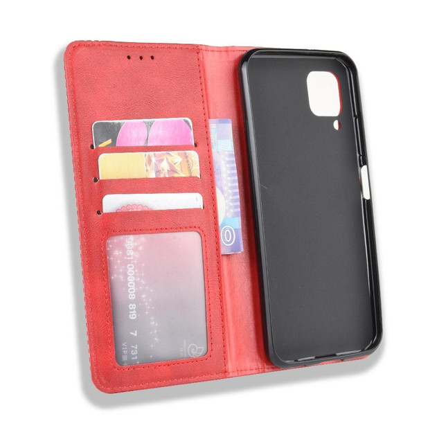 Huawei P40 Lite / Nova 6 SE Magnetic Buckle Retro Crazy Horse Texture Horizontal Flip Leather Case with Holder & Card Slots & Photo Frame(Red)