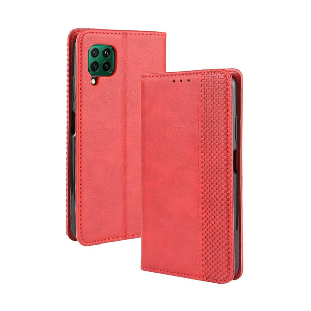 Huawei P40 Lite / Nova 6 SE Magnetic Buckle Retro Crazy Horse Texture Horizontal Flip Leather Case with Holder & Card Slots & Photo Frame(Red)